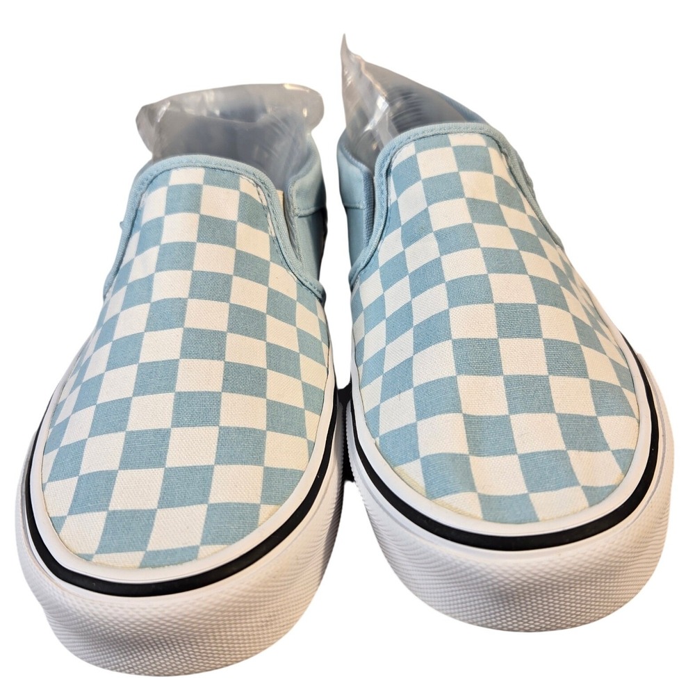 Vans Classic Slip-On Checkerboard‎ Baby Blue White Skate Shoes Womens 8 Mens 6.5